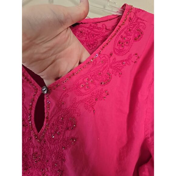 Somo Pink Embroidered Beaded Long Sleeve Indian Kurta Dress Womans Size 3 - Picture 3 of 6